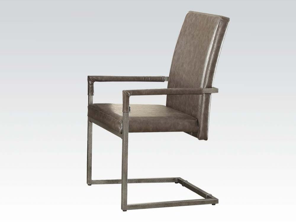 Lazarus Vintage Gray PU & Antique Silver Arm Chair - Ornate Home