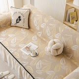 Leaf Jacquard Sofa Cover with Ruffle Skirt – Non-Slip Couch Protector with Sheer Hem - Ornate Home