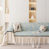 Leaf Jacquard Sofa Cover with Ruffle Skirt – Non-Slip Couch Protector with Sheer Hem - Ornate Home