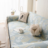 Leaf Jacquard Sofa Cover with Ruffle Skirt – Non-Slip Couch Protector with Sheer Hem - Ornate Home