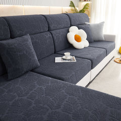 Leaf Pattern Jacquard Fabric Stretchable Cushion Cover, Non-Slip Furniture Protector for Kids, L Shaped Couch Covers - Ornate Home