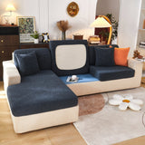 Leaf Pattern Jacquard Fabric Stretchable Cushion Cover, Non-Slip Furniture Protector for Kids, L Shaped Couch Covers - Ornate Home