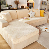 Leaf Pattern Jacquard Fabric Stretchable Cushion Cover, Non-Slip Furniture Protector for Kids, L Shaped Couch Covers - Ornate Home