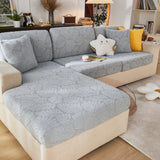 Leaf Pattern Jacquard Fabric Stretchable Cushion Cover, Non-Slip Furniture Protector for Kids, L Shaped Couch Covers - Ornate Home