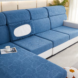 Leaf Pattern Jacquard Fabric Stretchable Cushion Cover, Non-Slip Furniture Protector for Kids, L Shaped Couch Covers - Ornate Home