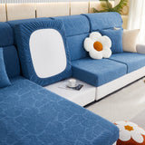 Leaf Pattern Jacquard Fabric Stretchable Cushion Cover, Non-Slip Furniture Protector for Kids, L Shaped Couch Covers - Ornate Home