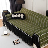 Leaf Stripe Sofa Cover with Black Sheer Skirt, Boho Soft Couch Slipcover for Pets - Ornate Home