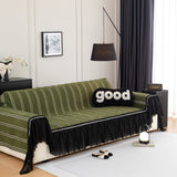 Leaf Stripe Sofa Cover with Black Sheer Skirt, Boho Soft Couch Slipcover for Pets - Ornate Home
