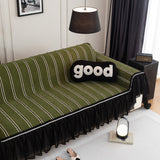 Leaf Stripe Sofa Cover with Black Sheer Skirt, Boho Soft Couch Slipcover for Pets - Ornate Home