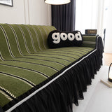 Leaf Stripe Sofa Cover with Black Sheer Skirt, Boho Soft Couch Slipcover for Pets - Ornate Home