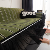 Leaf Stripe Sofa Cover with Black Sheer Skirt, Boho Soft Couch Slipcover for Pets - Ornate Home
