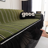 Leaf Stripe Sofa Cover with Black Sheer Skirt, Boho Soft Couch Slipcover for Pets - Ornate Home