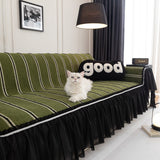 Leaf Stripe Sofa Cover with Black Sheer Skirt, Boho Soft Couch Slipcover for Pets - Ornate Home