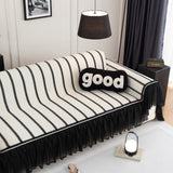 Leaf Stripe Sofa Cover with Black Sheer Skirt, Boho Soft Couch Slipcover for Pets - Ornate Home