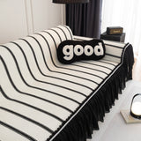 Leaf Stripe Sofa Cover with Black Sheer Skirt, Boho Soft Couch Slipcover for Pets - Ornate Home