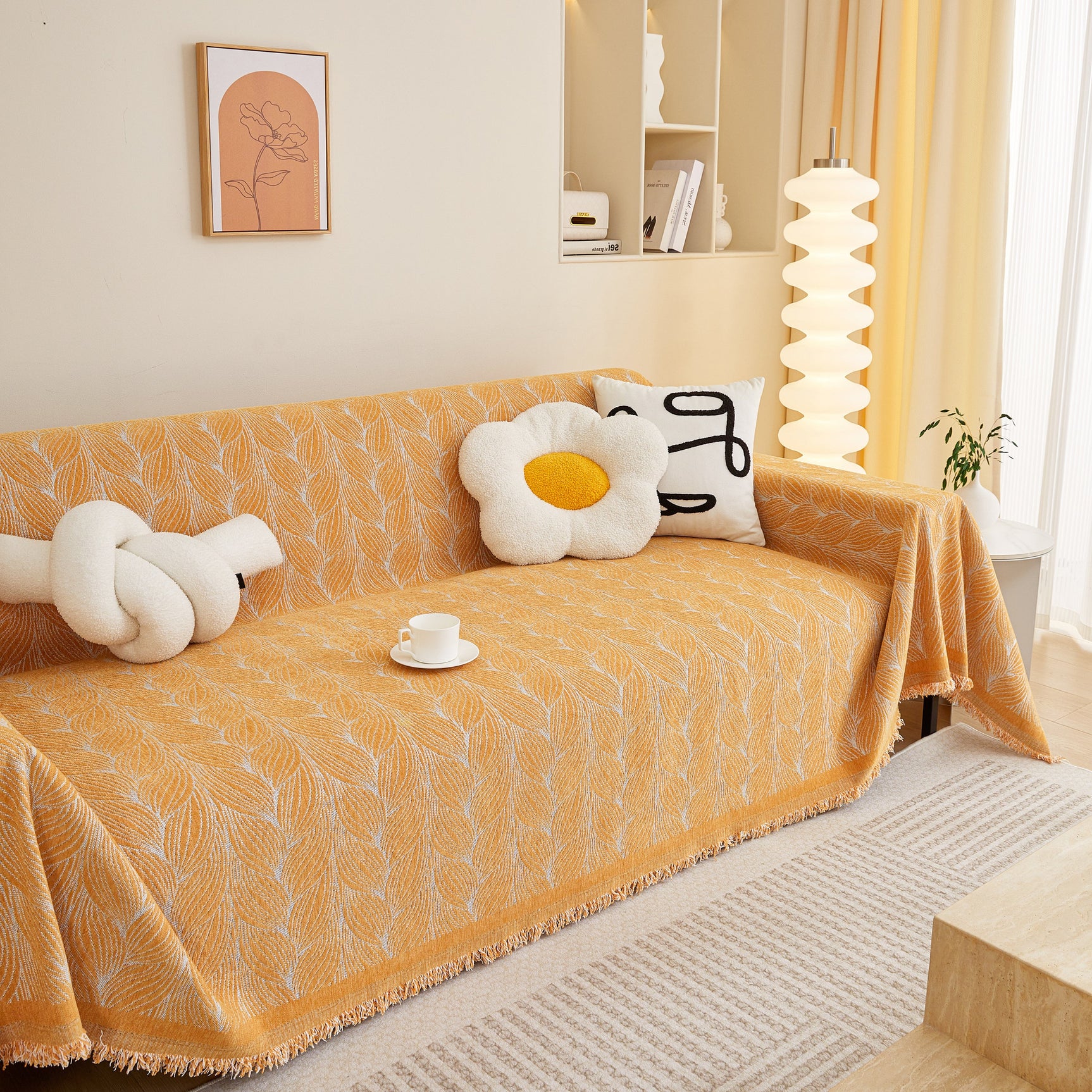 Leaf Universal Furniture Protector Chenille Couch Cover, Large Couch Cover Blanket for Couch Sofa - Ornate Home