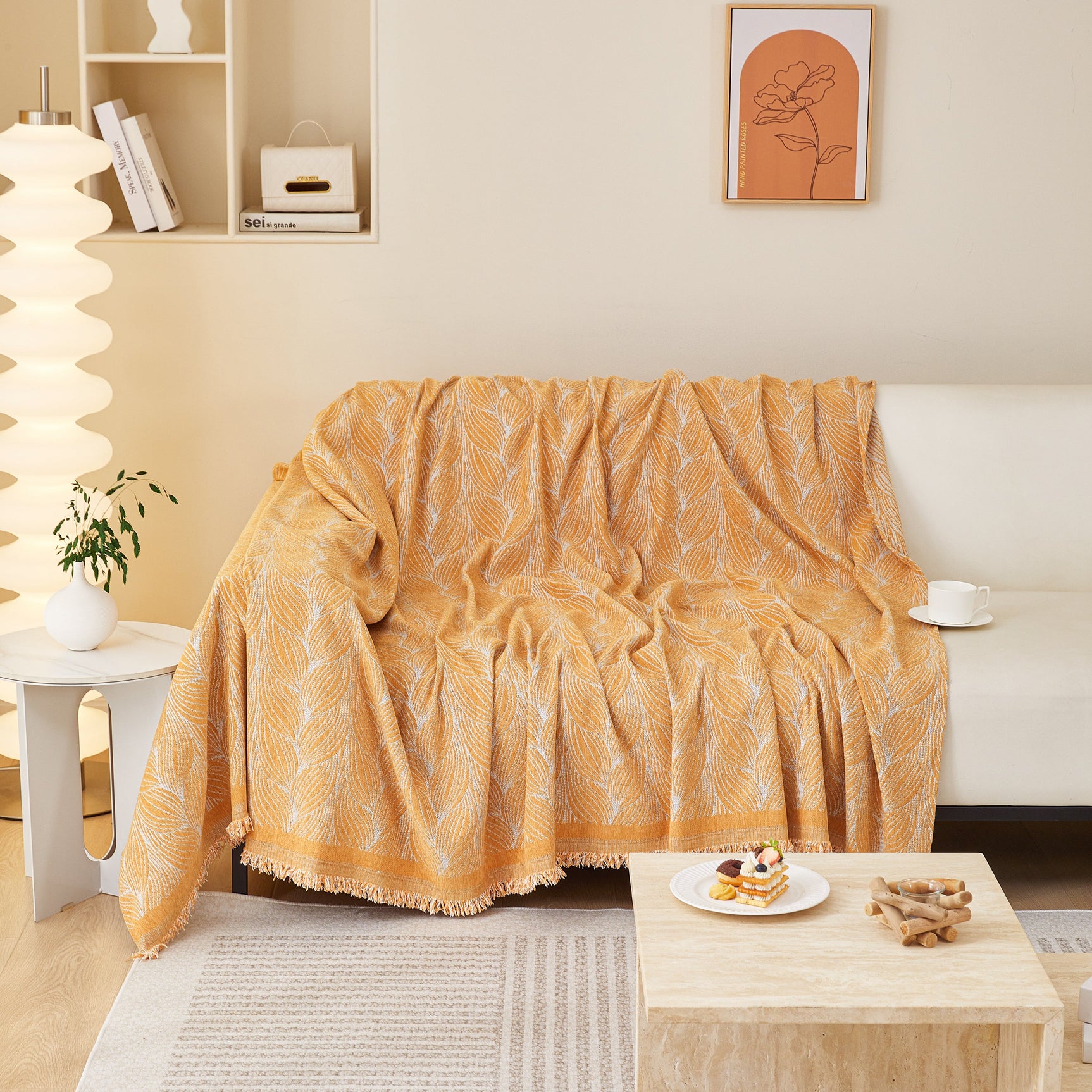 Leaf Universal Furniture Protector Chenille Couch Cover, Large Couch Cover Blanket for Couch Sofa - Ornate Home