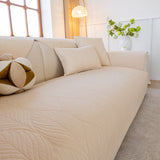 Leaf Vein Textured Cotton Quilted Sofa Slipcover, Non-Slip Modular Couch Covers - Ornate Home
