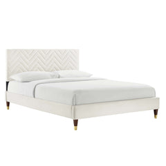 Leah White Chevron Tufted Performance Velvet Full Platform Bed - 81.5x57.5" - Ornate Home