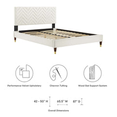 Leah White Chevron Tufted Performance Velvet Full Platform Bed - 81.5x57.5" - Ornate Home