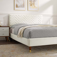 Leah White Chevron Tufted Performance Velvet Full Platform Bed - 81.5x57.5" - Ornate Home