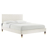 Leah White Chevron Tufted Performance Velvet Queen Platform Bed - 87x63.5" - Ornate Home