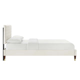 Leah White Chevron Tufted Performance Velvet Queen Platform Bed - 87x63.5" - Ornate Home