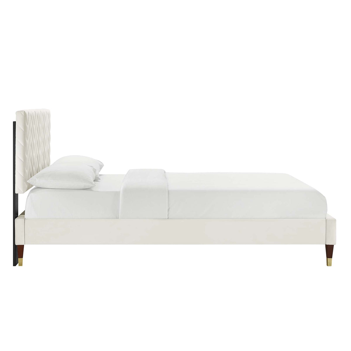 Leah White Chevron Tufted Performance Velvet Queen Platform Bed - 87x63.5" - Ornate Home