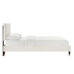 Leah White Chevron Tufted Performance Velvet Queen Platform Bed - 87x63.5" - Ornate Home