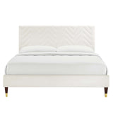 Leah White Chevron Tufted Performance Velvet Queen Platform Bed - 87x63.5" - Ornate Home