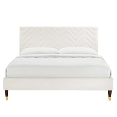 Leah White Chevron Tufted Performance Velvet Queen Platform Bed - 87x63.5" - Ornate Home