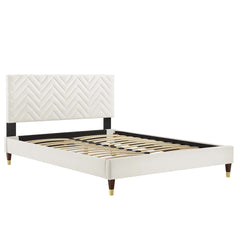 Leah White Chevron Tufted Performance Velvet Queen Platform Bed - 87x63.5" - Ornate Home