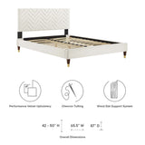 Leah White Chevron Tufted Performance Velvet Queen Platform Bed - 87x63.5" - Ornate Home