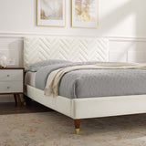 Leah White Chevron Tufted Performance Velvet Queen Platform Bed - 87x63.5" - Ornate Home