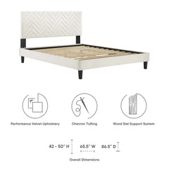 Leah White Tapered Wood Leg Chevron Tufted Performance Velvet Twin Platform Bed - Ornate Home