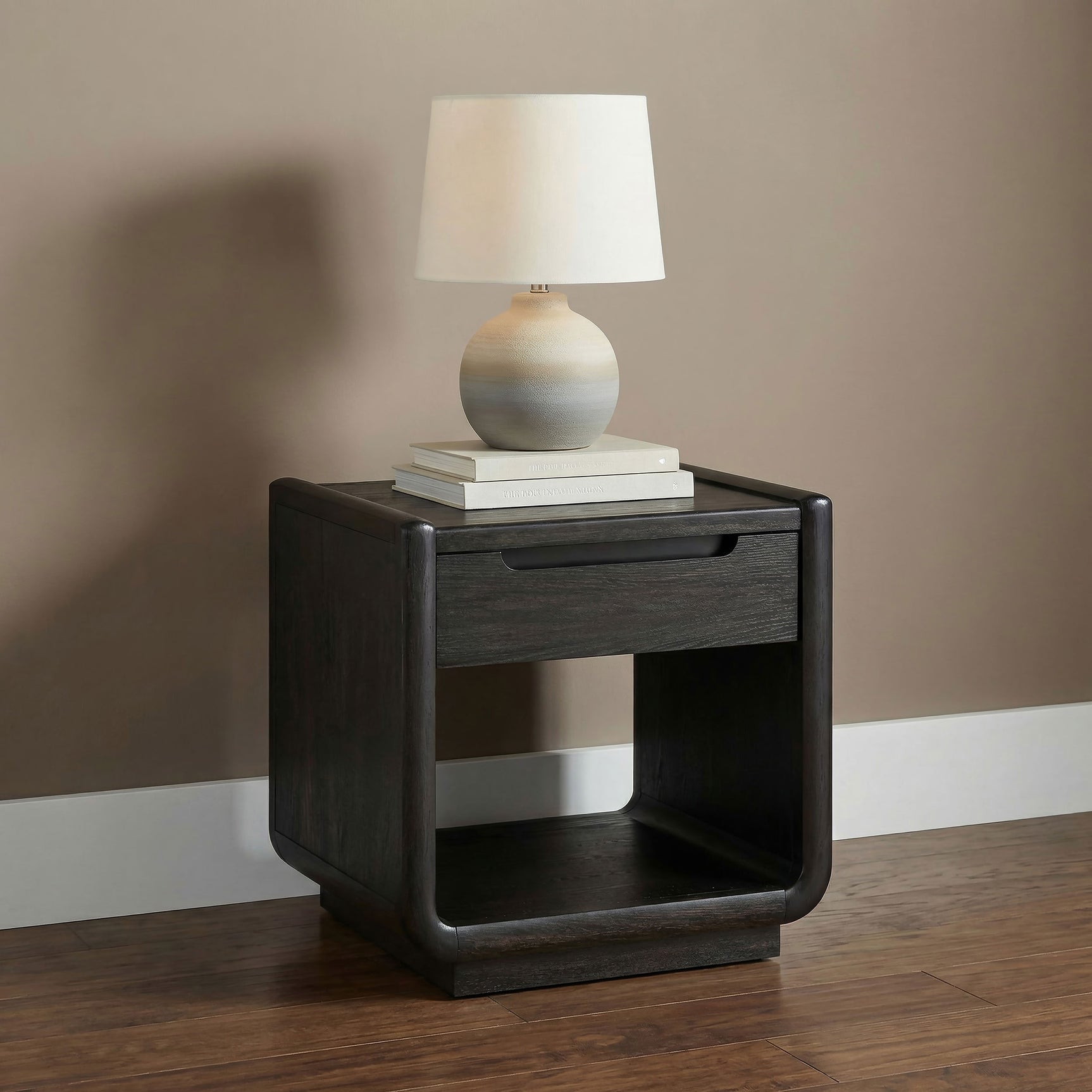 Leandro Burnished Black 1-drawer Wood Occasional Side End Table - Ornate Home