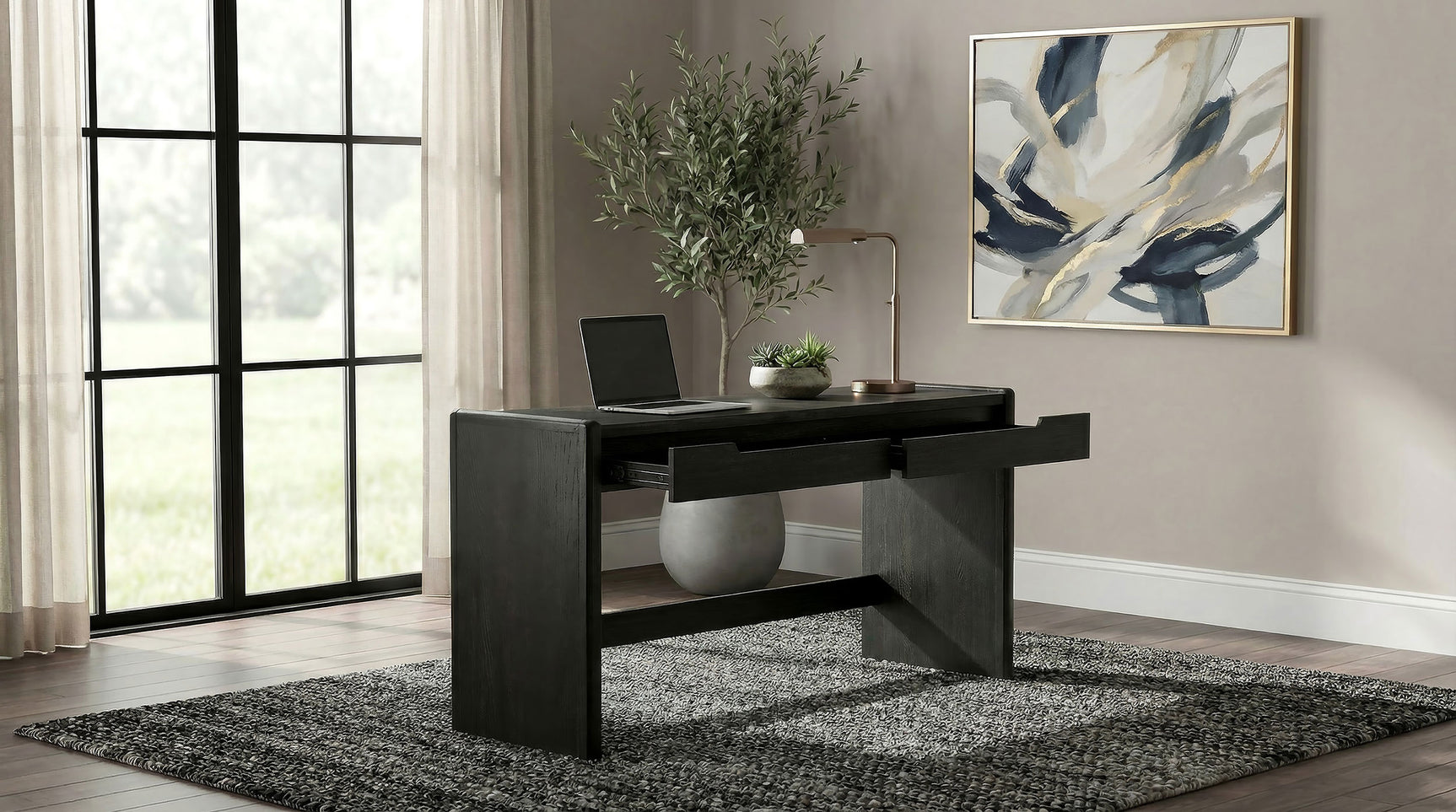 Leandro Burnished Black 2-drawer Home Office Writing Desk - Ornate Home