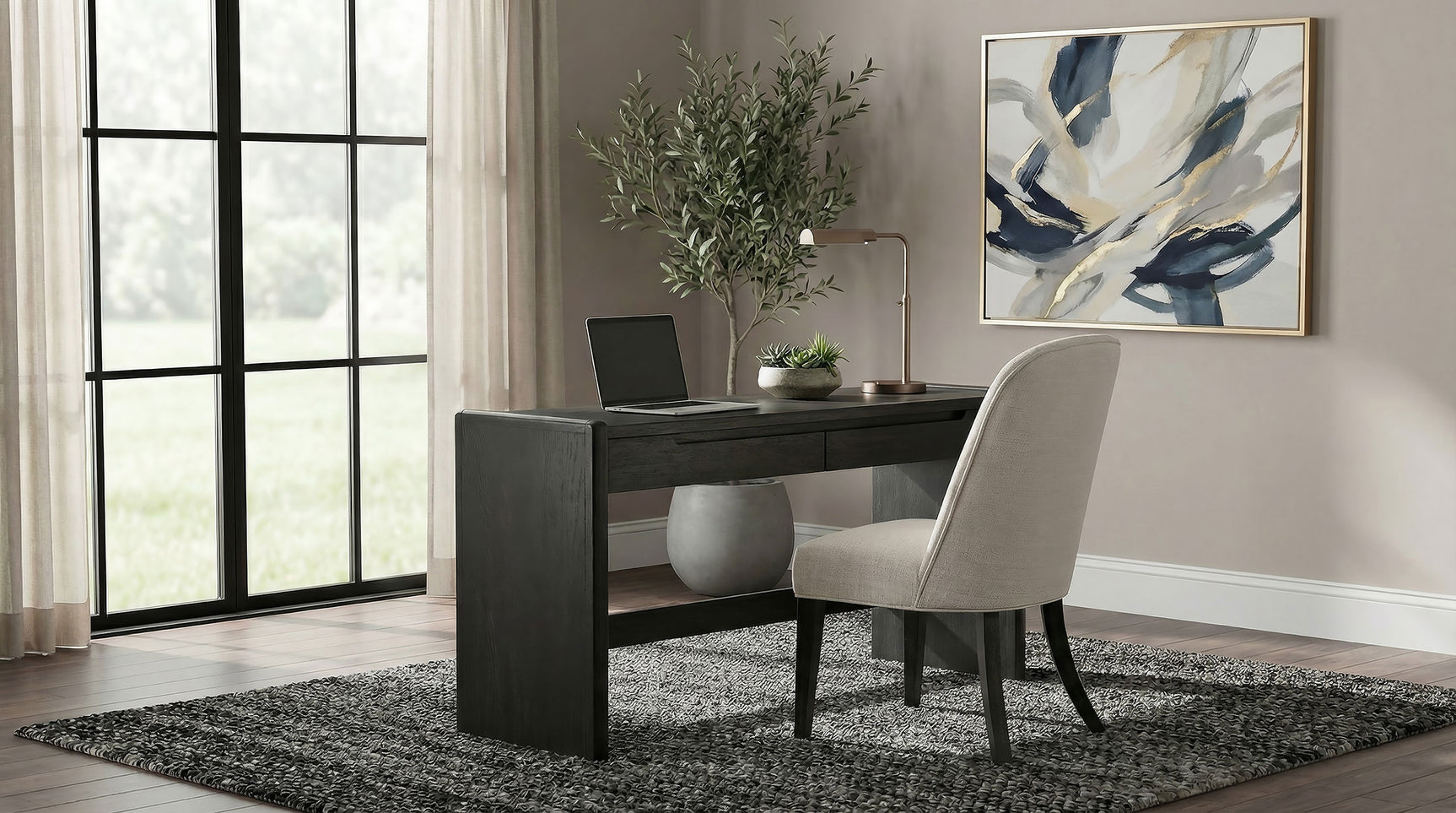 Leandro Burnished Black 2-drawer Home Office Writing Desk - Ornate Home
