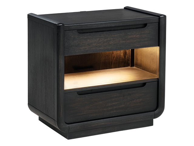 Leandro Burnished Black 2-drawer LED Nightstand with USB - Ornate Home