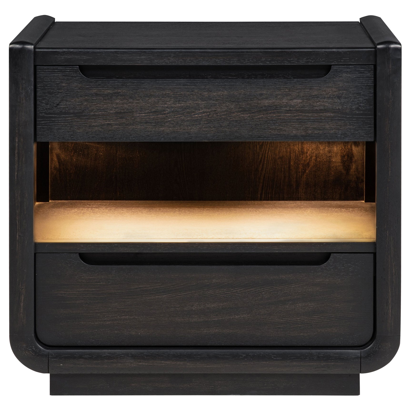 Leandro Burnished Black 2-drawer LED Nightstand with USB - Ornate Home