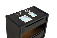 Leandro Burnished Black 2-drawer LED Nightstand with USB - Ornate Home
