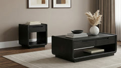 Leandro Burnished Black 2-piece Wood Coffee and End Table Set - Ornate Home