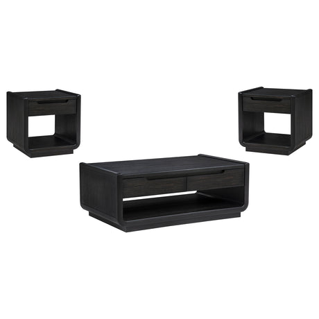 Leandro Burnished Black 3-piece Wood Coffee and End Table Set - Ornate Home