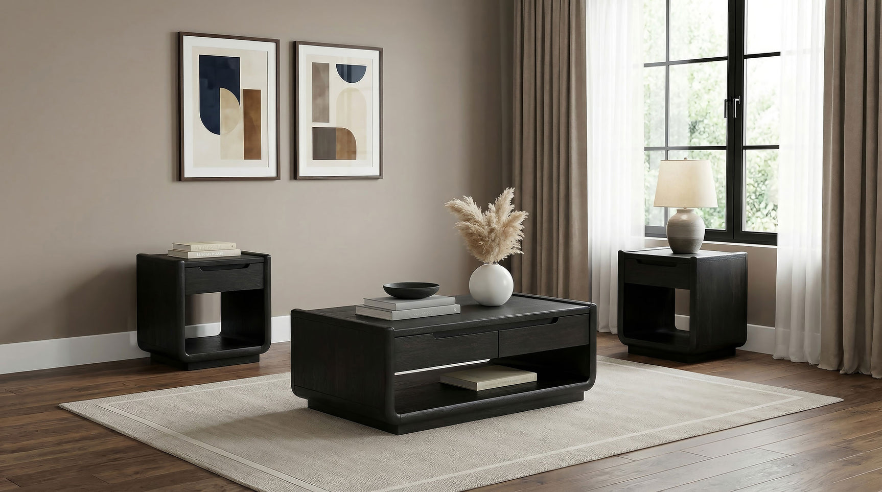 Leandro Burnished Black 3-piece Wood Coffee and End Table Set - Ornate Home