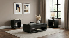Leandro Burnished Black 3-piece Wood Coffee and End Table Set - Ornate Home