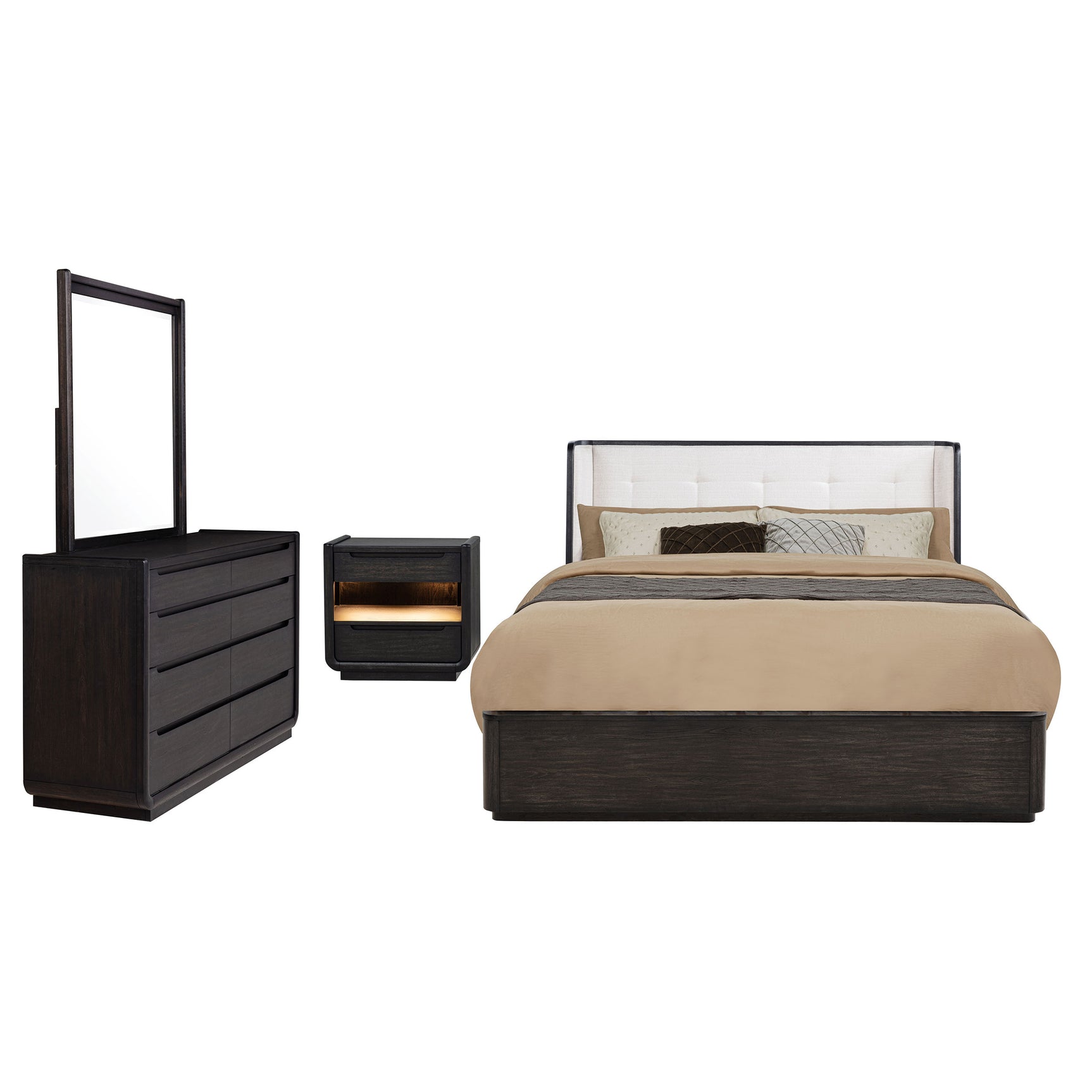 Leandro Burnished Black 4-piece California King Bedroom Set - Ornate Home