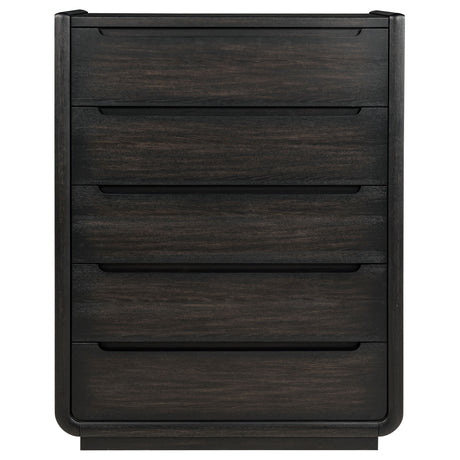 Leandro Burnished Black 5-drawer Bedroom Chest of Drawers - Ornate Home