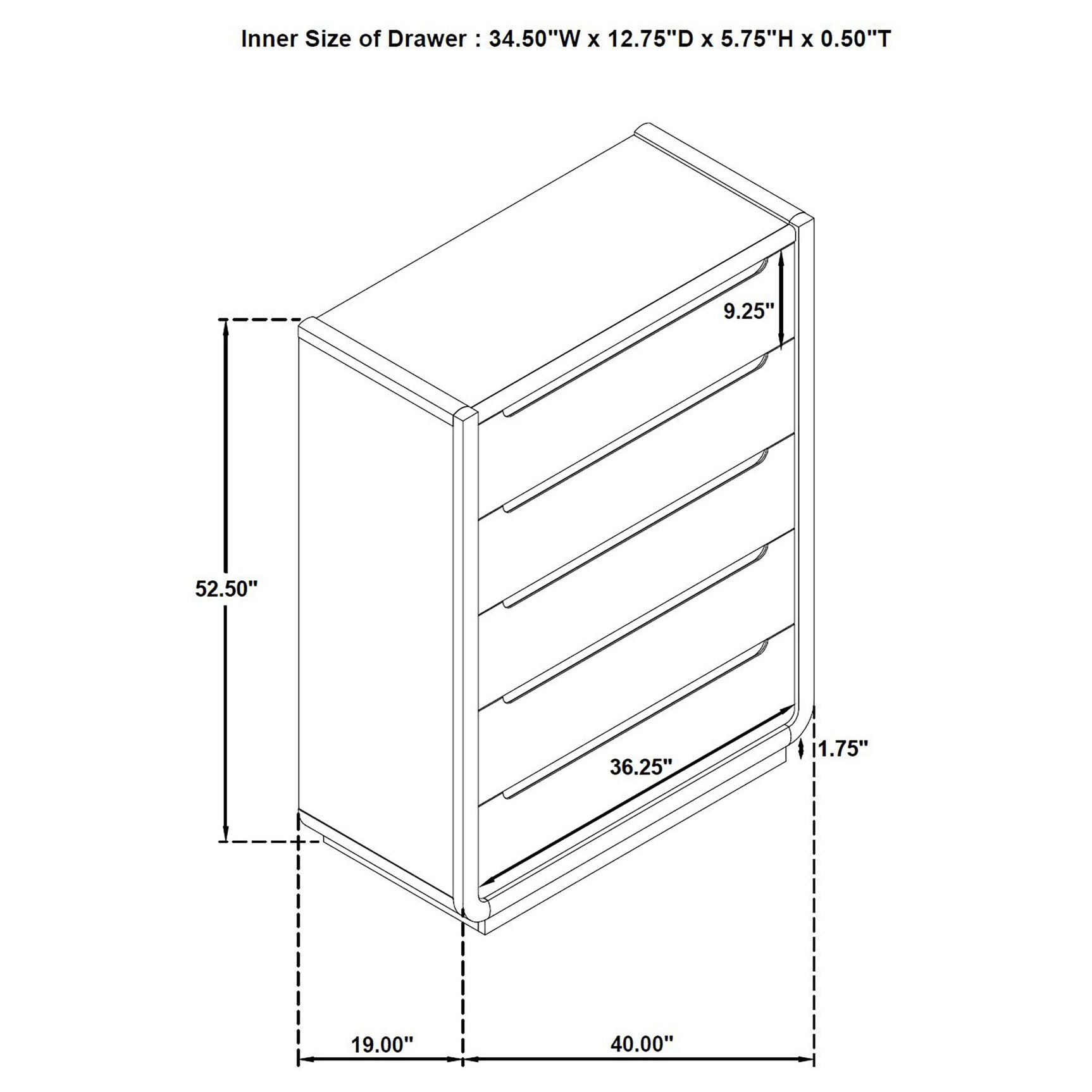 Leandro Burnished Black 5-drawer Bedroom Chest of Drawers - Ornate Home