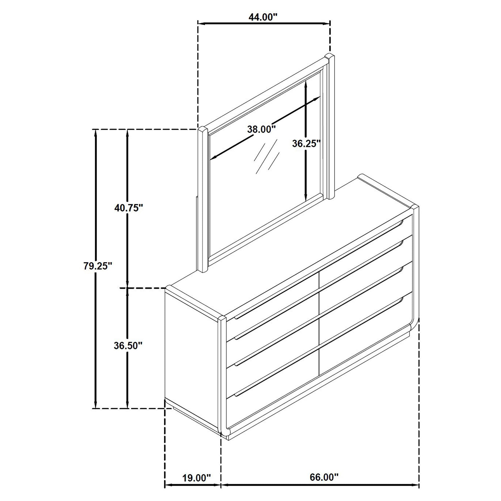 Leandro Burnished Black 8-drawer Bedroom Dresser with Mirror - Ornate Home