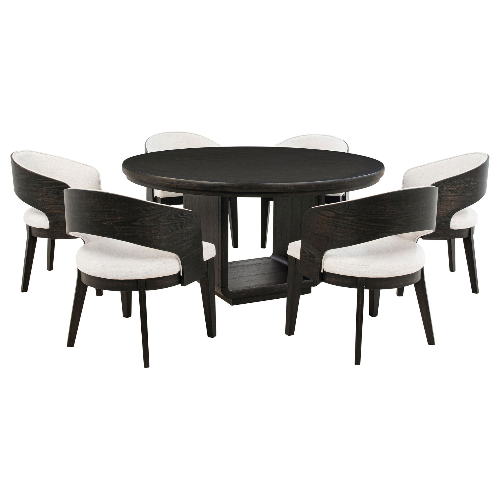 Leandro Burnished Black/Cream 7-piece Round Dining Table Set - Ornate Home